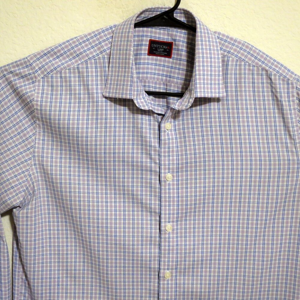 UNTUCKit Shirt Mens Large Long Sleeve Button Nylon Slim Purple White Stripes